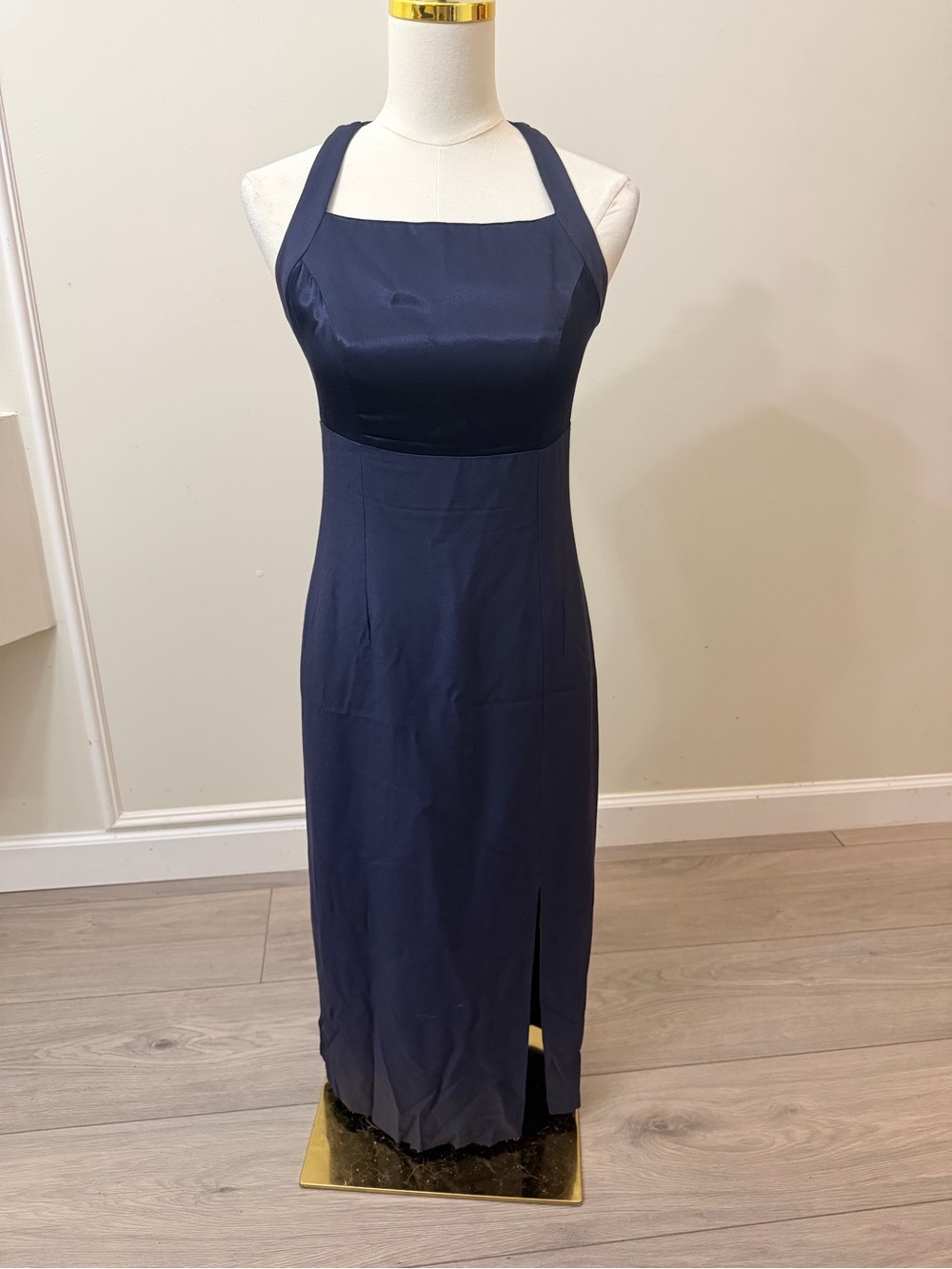 CDC Navy Satin Maxi Dress with Strappy Crossback - Picture 2 of 7